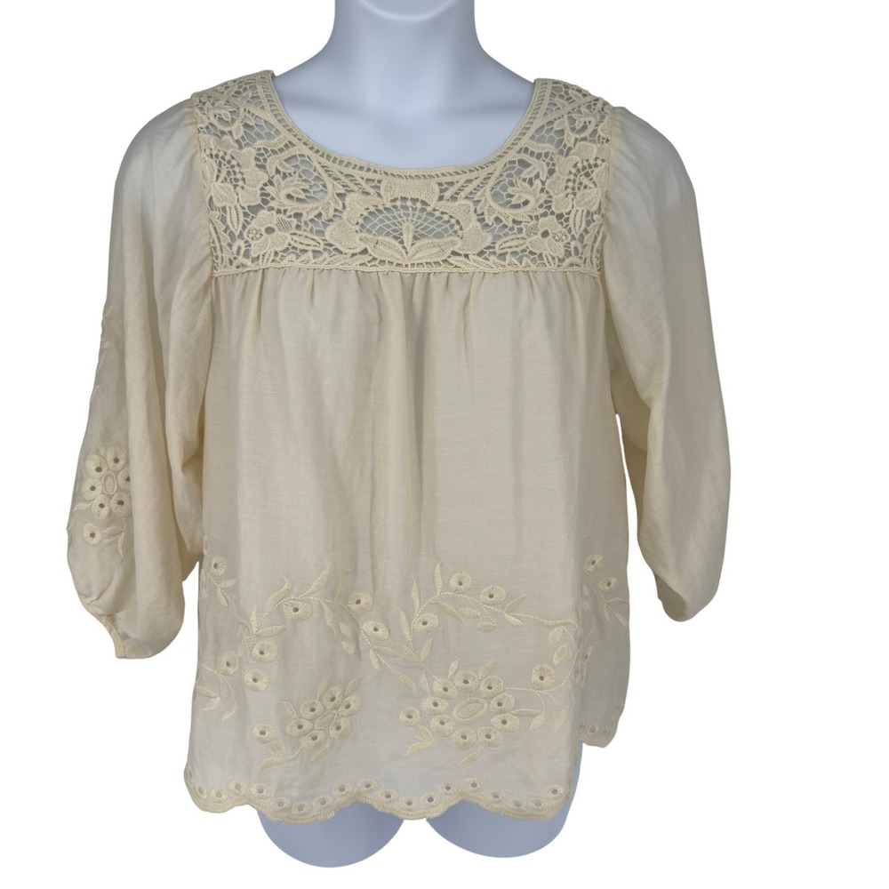 Hazel Lace Embroidered Peasant Blouse L